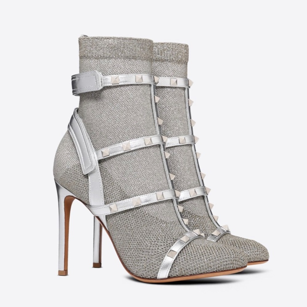 Valentino Rockstud body tech booties 36.5 silver